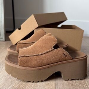 UGG Tan Suede Platform Slide Mules